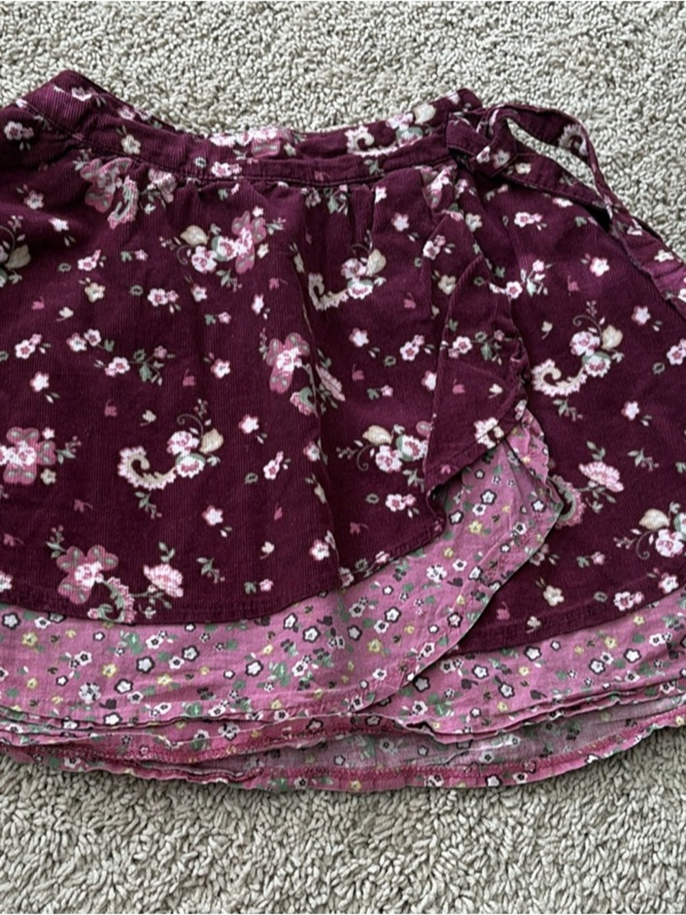 Burgundy and Pink Floral Layered Skirt size 3